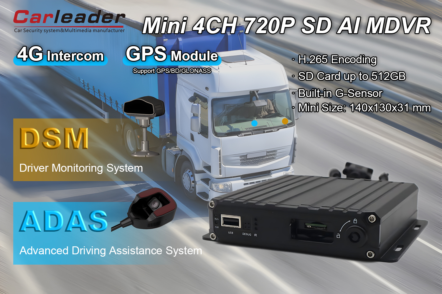 4CH AHD 1080P การ์ด SD AI MDVR รองรับ DSM ADAS