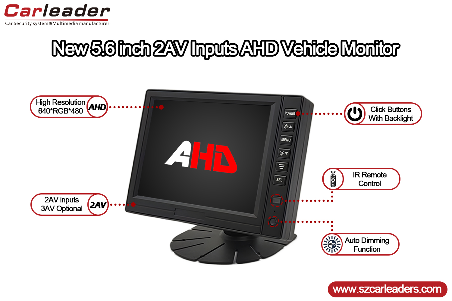 จอภาพ AHD แผงดิจิตอล TFT LCD ขนาด 5 นิ้ว