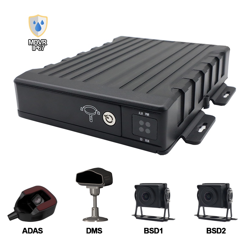 4CH IP67 กันน้ำ AI SD Mobile DVR รองรับ ADAS+DMS+BSD